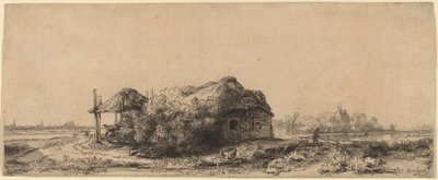 Landschaft mit einem Cottage und Heuscheune: Querformat von Rembrandt van Rijn