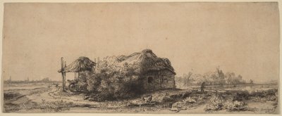 Landschaft mit einem Cottage und Heuscheune: Querformat von Rembrandt van Rijn