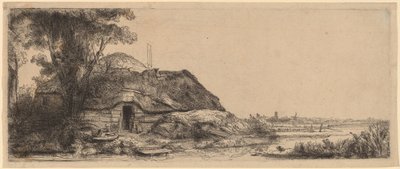 Landschaft mit Hütte und großem Baum von Rembrandt van Rijn