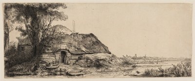 Landschaft mit einem Cottage und einem großen Baum von Rembrandt van Rijn