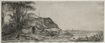 Landschaft mit einem Cottage und einem großen Baum von Rembrandt van Rijn