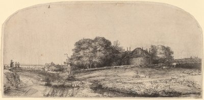 Landschaft mit Heuscheune und Schafherde von Rembrandt van Rijn