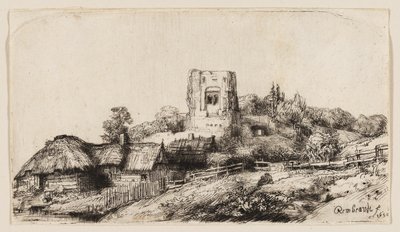 Landschaft mit einem quadratischen Turm von Rembrandt van Rijn