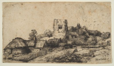 Landschaft mit einem quadratischen Turm, 1650 von Rembrandt van Rijn