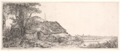 Landschaft mit einem Cottage und einem großen Baum von Rembrandt van Rijn
