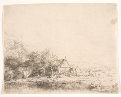 Landschaft mit einer trinkenden Kuh von Rembrandt van Rijn
