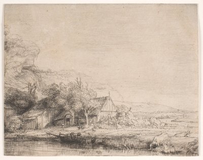 Landschaft mit einer trinkenden Kuh von Rembrandt van Rijn