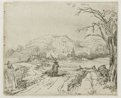 Landschaft mit Jäger und Hunden von Rembrandt van Rijn