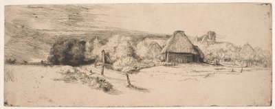 Landschaft mit Bäumen, Bauernhäusern und einem Turm von Rembrandt van Rijn