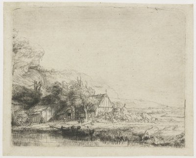 Landschaft mit trinkender Kuh von Rembrandt van Rijn