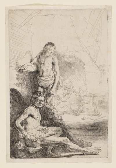 Männlicher Akt, sitzend und stehend von Rembrandt van Rijn