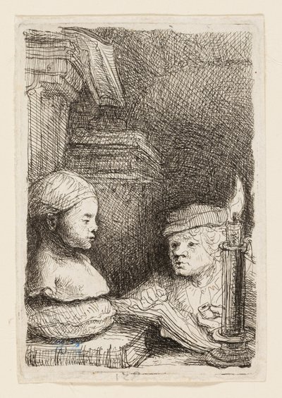 Mann, der von einer Gipsfigur zeichnet von Rembrandt van Rijn