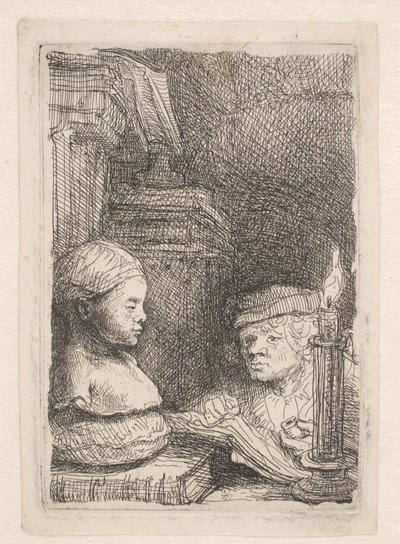 Mann, der von einer Gipsfigur zeichnet von Rembrandt van Rijn
