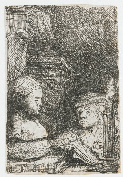 Mann, der von einem Gipsabdruck zeichnet von Rembrandt van Rijn