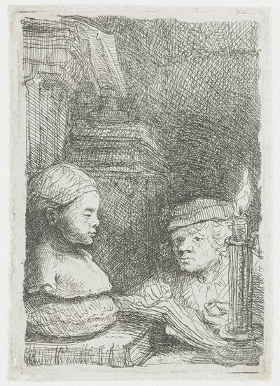 Mann, der von einem Gipsabdruck zeichnet von Rembrandt van Rijn