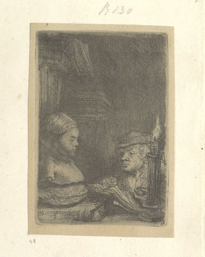 Mann, der nach einem Gipsmodell zeichnet von Rembrandt van Rijn