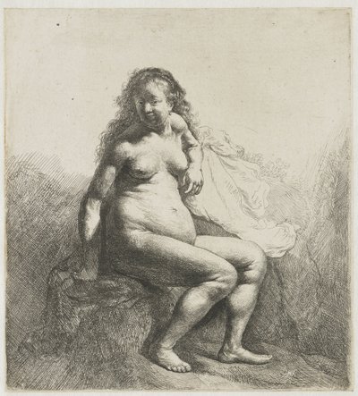Nackte Frau auf einem Hügel von Rembrandt van Rijn