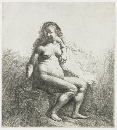 Nackte Frau auf einem Hügel von Rembrandt van Rijn