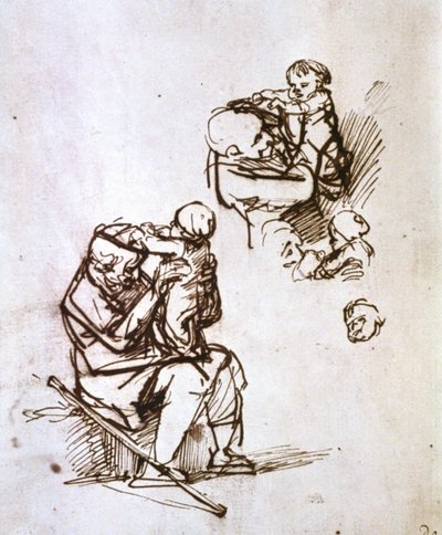 Alter Mann spielt mit Kind, 1635-1640 von Rembrandt van Rijn