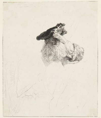 Alter Mann, der mit der Hand die Augen beschattet von Rembrandt van Rijn