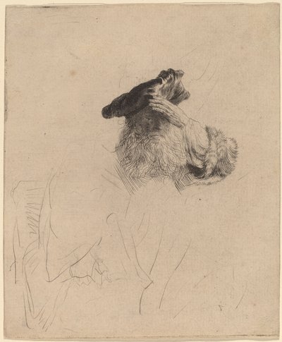 Alter Mann, der seine Augen mit der Hand beschattet von Rembrandt van Rijn