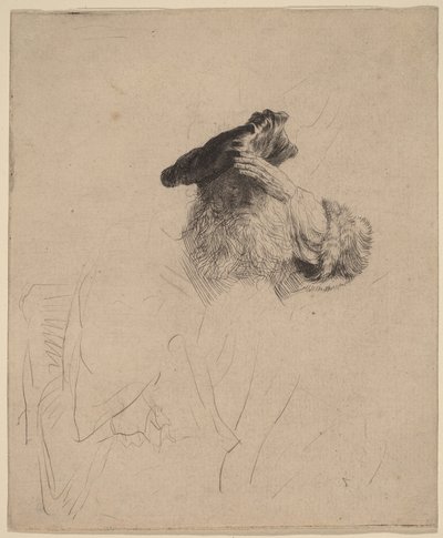 Alter Mann, der seine Augen mit der Hand beschattet von Rembrandt van Rijn
