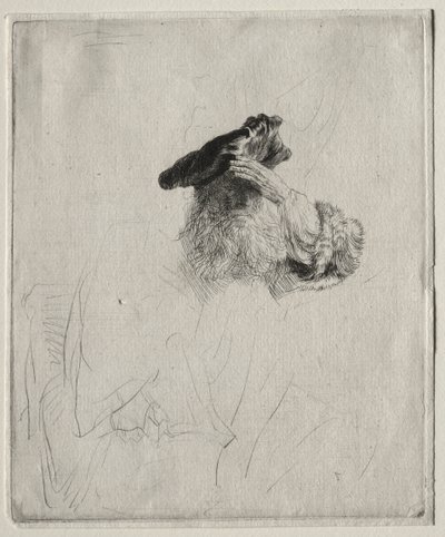 Alter Mann, der seine Augen mit der Hand abschirmt von Rembrandt van Rijn