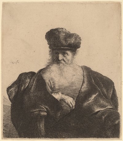 Alter Mann mit Bart, Pelzmütze und Samtumhang von Rembrandt van Rijn