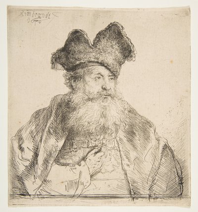 Alter Mann mit geteilter Pelzmütze von Rembrandt van Rijn