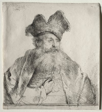 Alter Mann mit geteilter Pelzmütze von Rembrandt van Rijn
