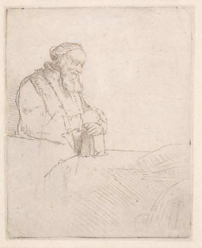 Alter Mann in Meditation, auf ein Buch gelehnt von Rembrandt van Rijn