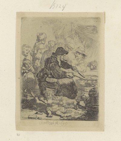 Pfannkuchenbäckerin (Recueil de quatre-vingt-cinq estampes originales) von Rembrandt van Rijn