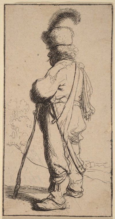 Pole, der sich auf einen Stock stützt von Rembrandt van Rijn