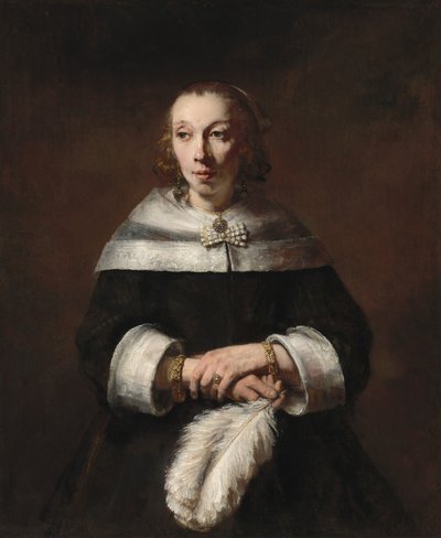Porträt einer Dame mit einem Straußenfederfächer, ca. 1656-1658 von Rembrandt van Rijn
