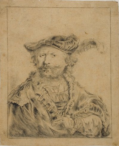Rembrandt mit einem Federhut von Rembrandt van Rijn