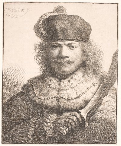Rembrandt mit erhobenem Säbel: Halbfigur von Rembrandt van Rijn