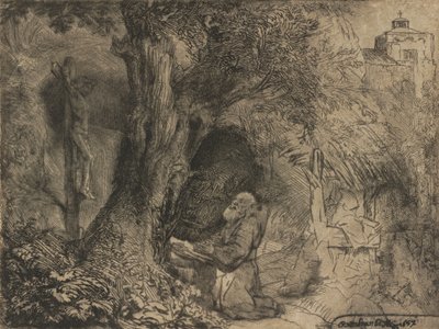 Heiliger Franziskus betet unter einem Baum, 1657 von Rembrandt van Rijn