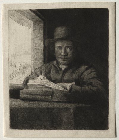 Selbstporträt beim Zeichnen am Fenster von Rembrandt van Rijn