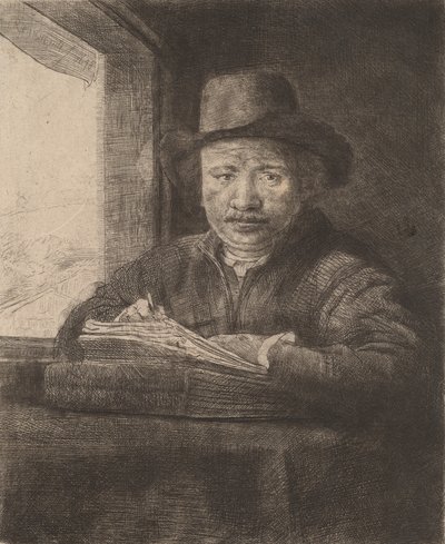 Selbstporträt beim Zeichnen am Fenster, 1648 von Rembrandt van Rijn