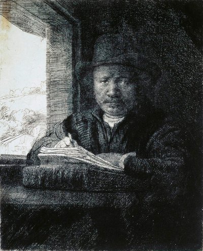 Selbstporträt Zeichnung am Fenster, 1648 von Rembrandt van Rijn