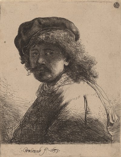 Selbstporträt mit Mütze und Schal, Gesicht dunkel, 1633 von Rembrandt van Rijn