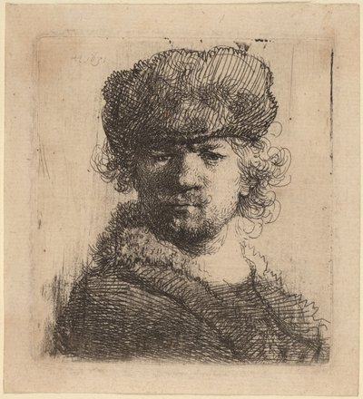 Selbstporträt mit schwerer Pelzmütze von Rembrandt van Rijn