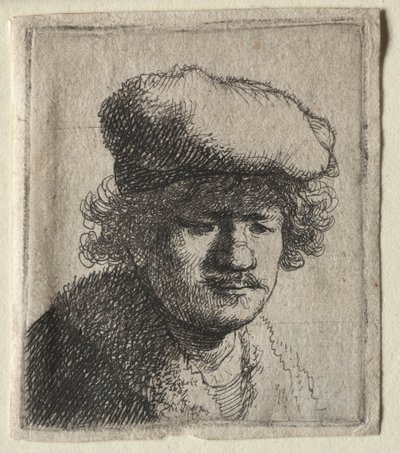 Selbstporträt mit nach vorne gezogenem Hut, um 1631 von Rembrandt van Rijn