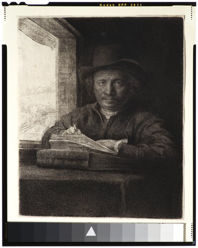 Selbstporträt, Radierung am Fenster, 1648 von Rembrandt van Rijn