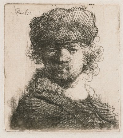 Selbstporträt mit schwerer Pelzmütze von Rembrandt van Rijn