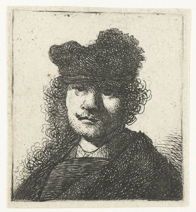 Selbstporträt mit Mütze und dunklem Umhang: Brustbild von Rembrandt van Rijn