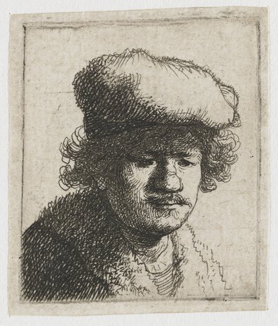 Selbstporträt mit nach vorne gezogenem Hut von Rembrandt van Rijn