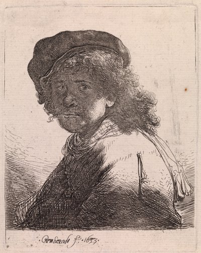 Selbstporträt mit Mütze und Schal, Gesicht dunkel von Rembrandt van Rijn