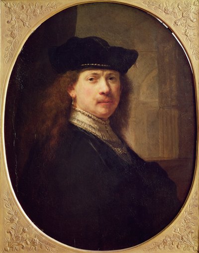 Selbstporträt mit Hut mit Architektur im Hintergrund (1637) von Rembrandt van Rijn