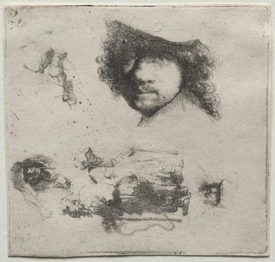 Blatt mit Studien: Selbstporträt, ein Bettlerpaar usw. von Rembrandt van Rijn